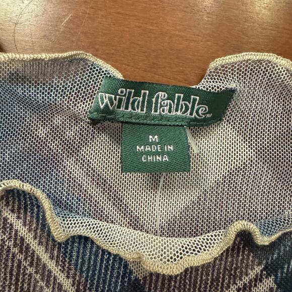 Sheer Plaid Top with Lettuce Trim Wild Fable Size M NWT - Picture 2 of 2